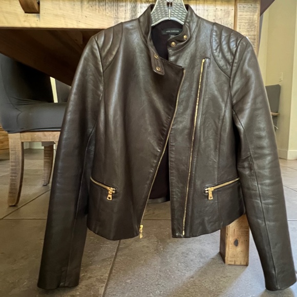 Ann Taylor 100% Genuine Leather Gray Moto Jacket buttery real leather - Picture 16 of 16